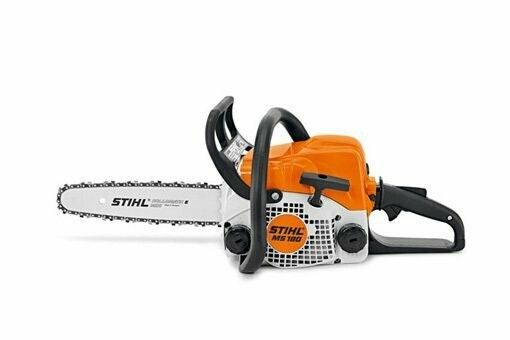A Stihl Chainsaw is Sitting on a White Surface — Jacksons Mower Centre in Mackay, QLD