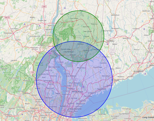 A map with two circles in the middle of it