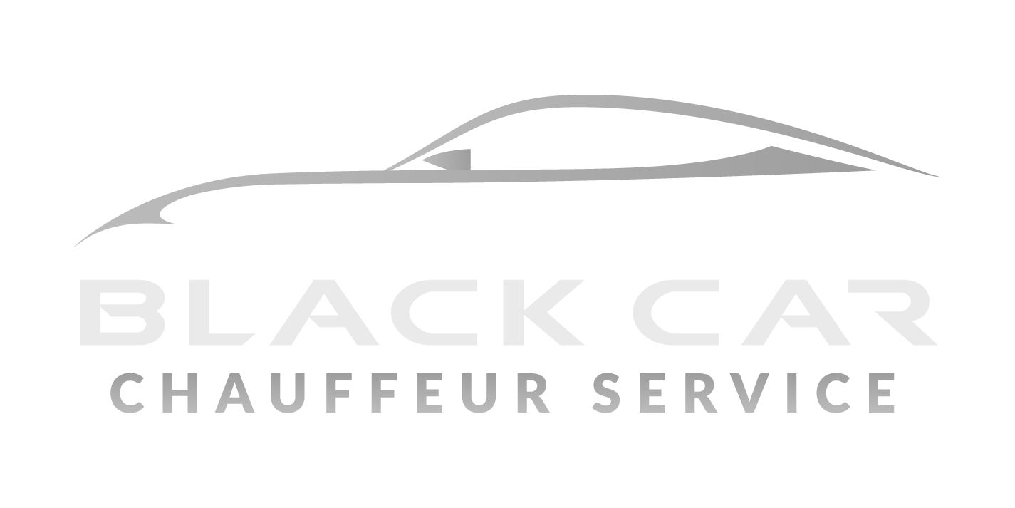 A black car chauffeur service logo with a silhouette of a car on a white background.