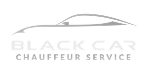 A black car chauffeur service logo with a silhouette of a car on a white background.