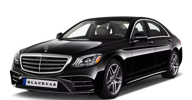 A black mercedes benz s class is shown on a white background.