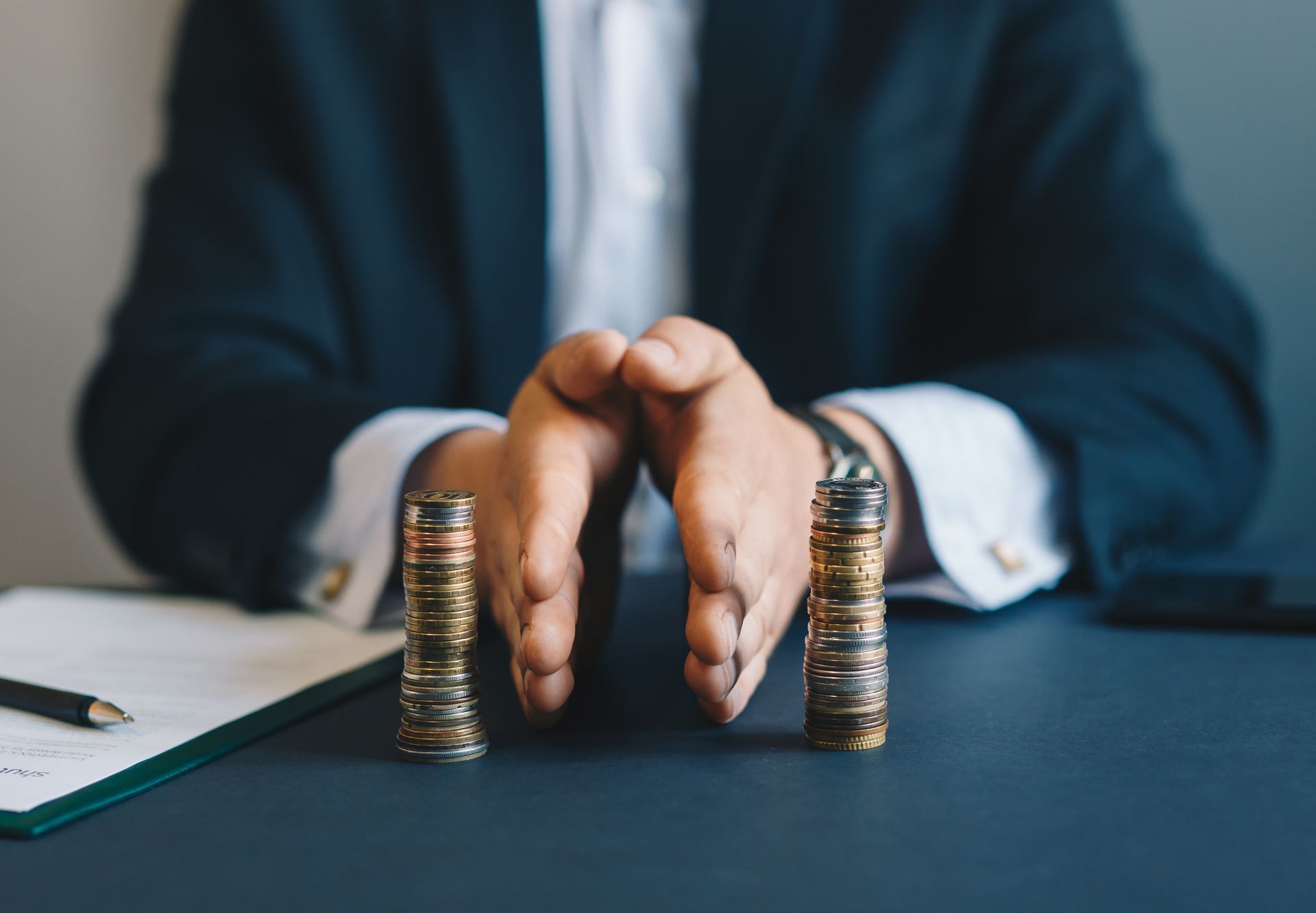 Male lawyer working with contract papers.