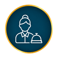 White server icon with covered dish on dark teal circle with gold border
