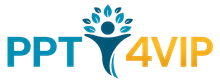 PPT4VIP logo with blue and orange text and a teal human figure with leaves above its head