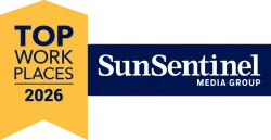 Top Work Places 2026 badge beside SunSentinel Media Group logo on white background