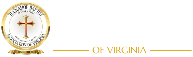Gold circular church seal with cross and gold “OF VIRGINIA” text on white background