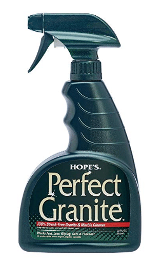 A bottle of perfect granite spray cleaner on a white background