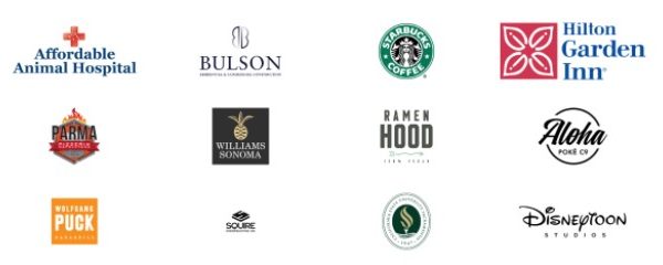 A bunch of logos on a white background including hilton garden inn