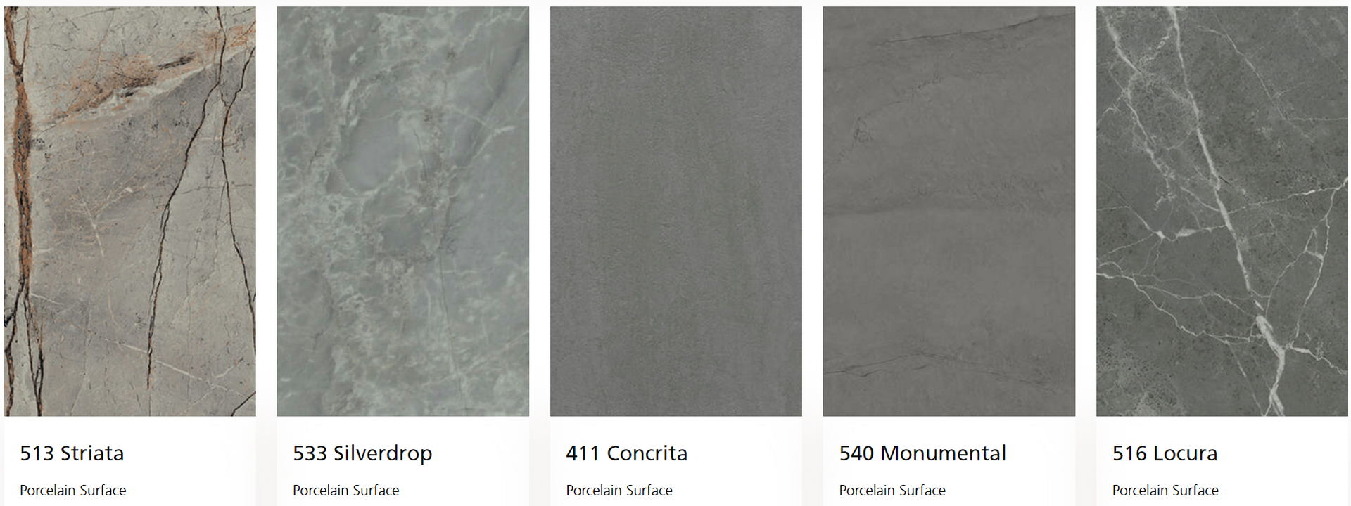 A row of tiles with different shades of gray marble.
