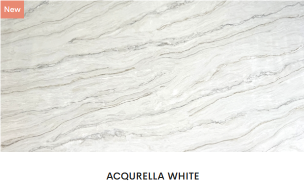 A picture of a white marble slab that says acquirella white