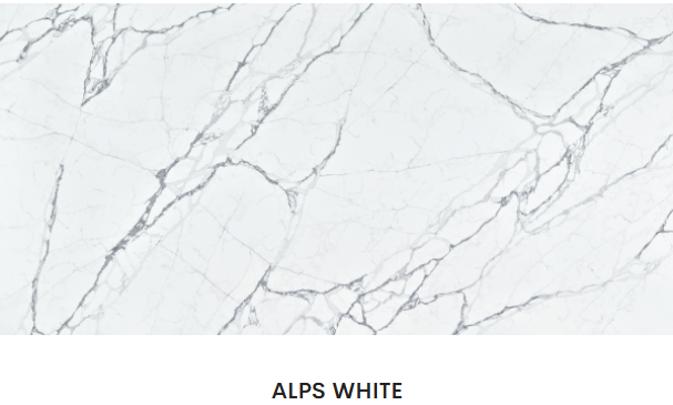 A close up of a white marble counter top.