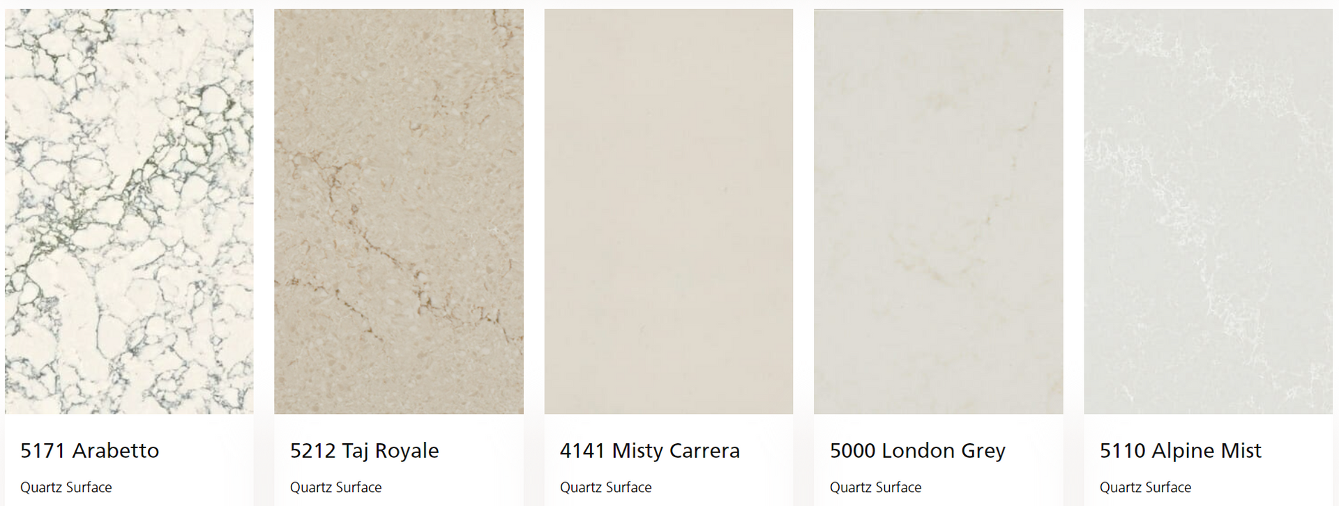 Four different types of white marble are shown in a row.