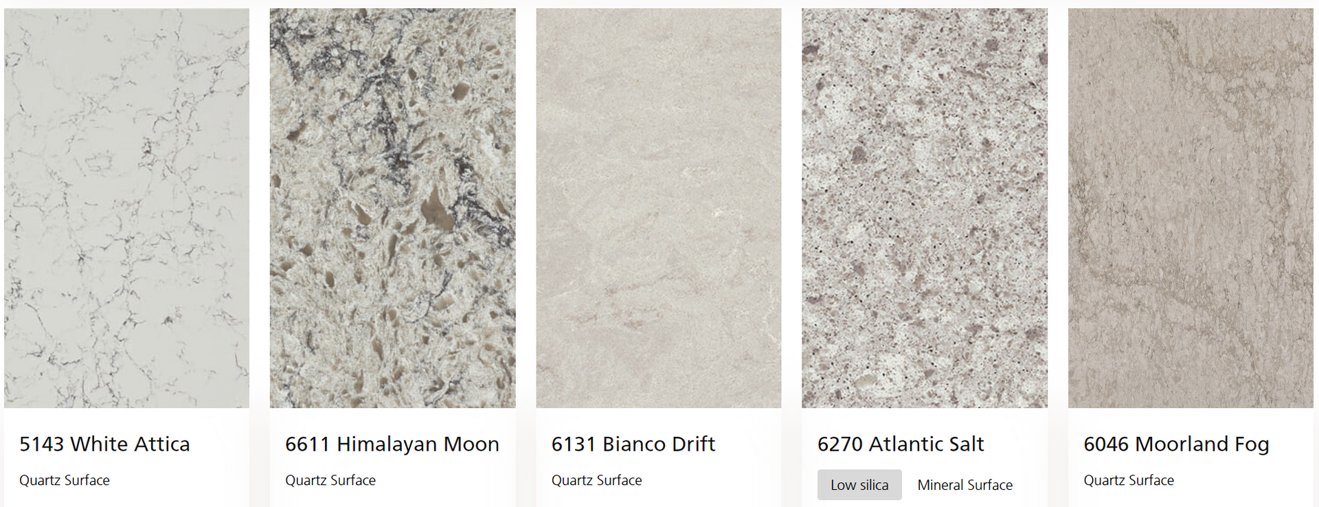 Four different types of granite are lined up in a row