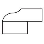 A black and white drawing of a rectangle with a curved corner on a white background.