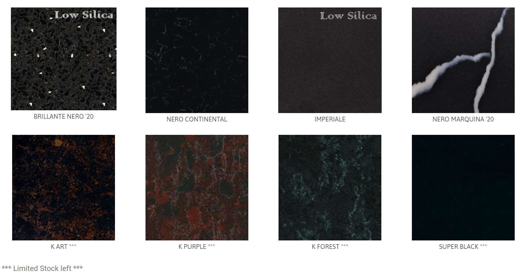 A collection of different types of black granite