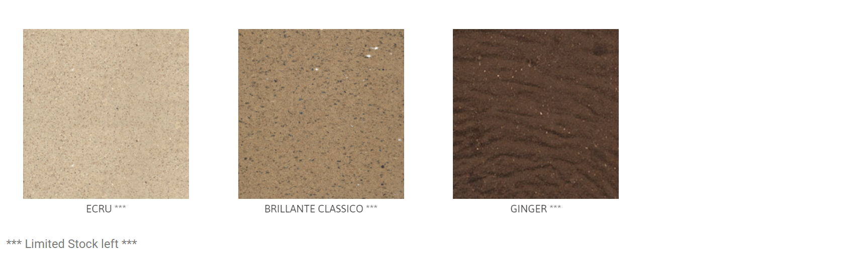 Three different colored tiles are lined up next to each other on a white background.