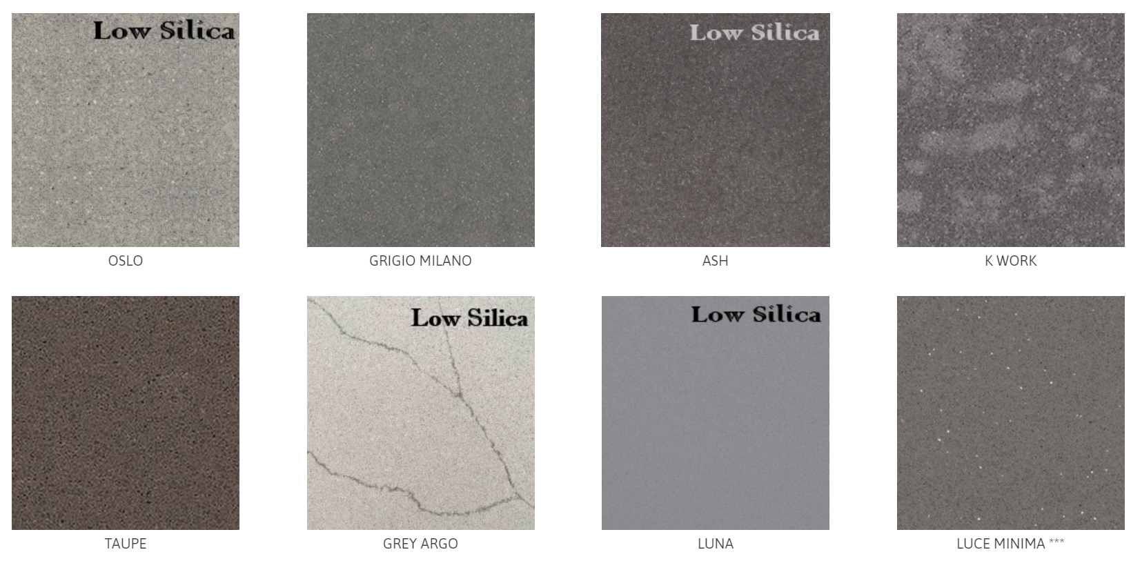 A variety of gray tiles are displayed on a white background