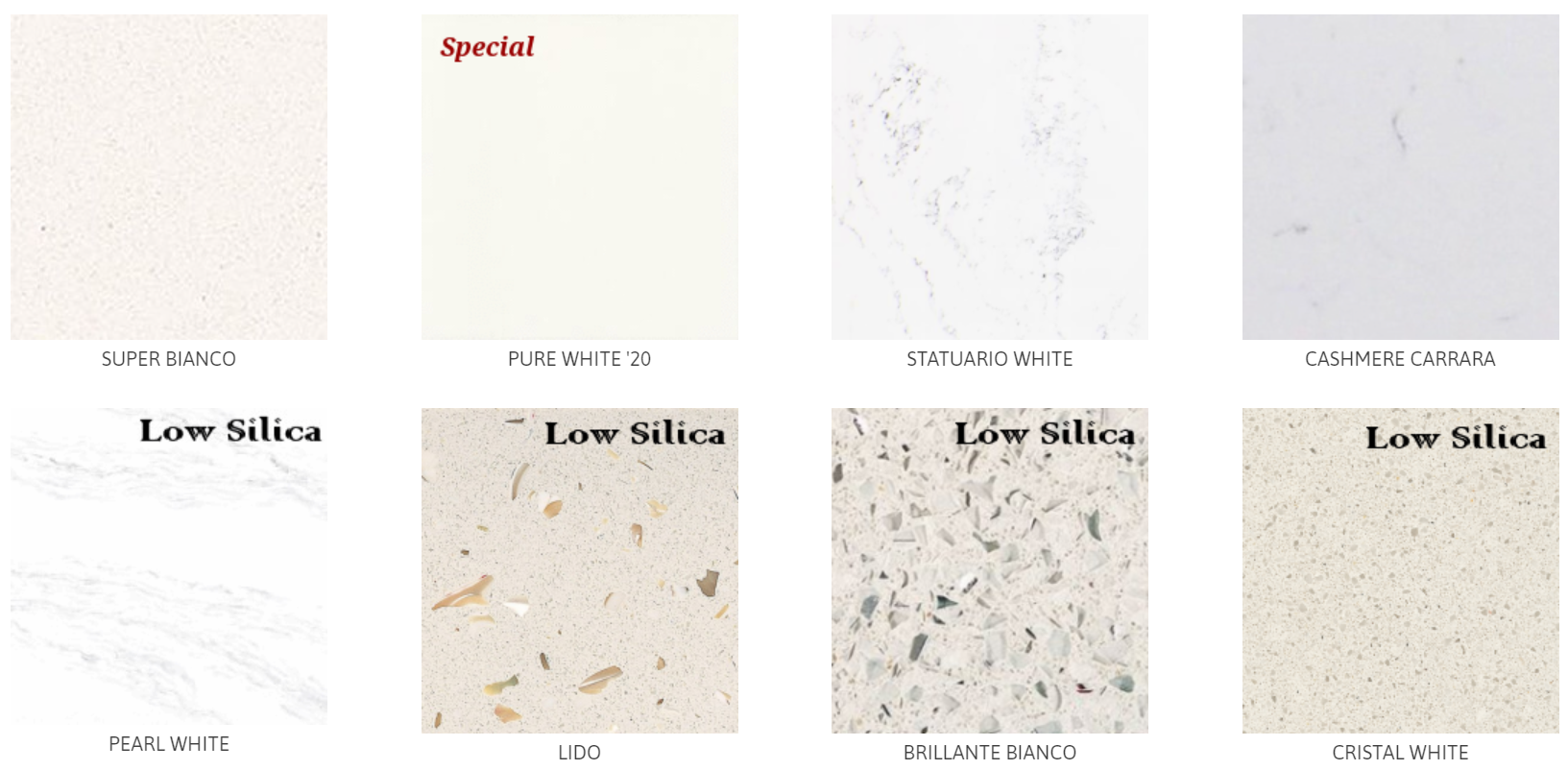 A collage of white tiles with different types of silica.