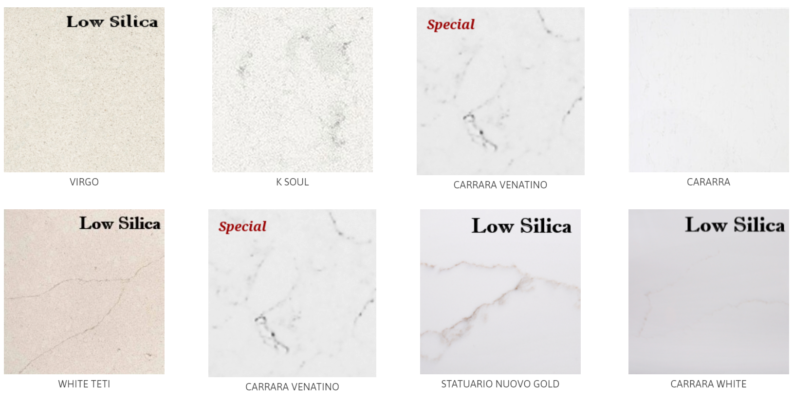 A variety of different types of marble are shown on a white background.