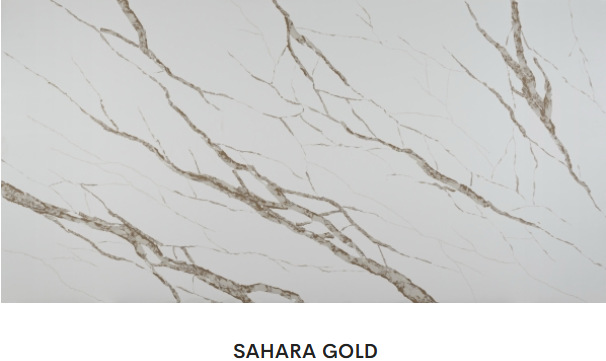 A close up of a sahara gold marble counter top