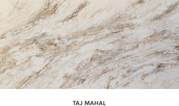 A close up of a marble slab with the name taj mahal on it.