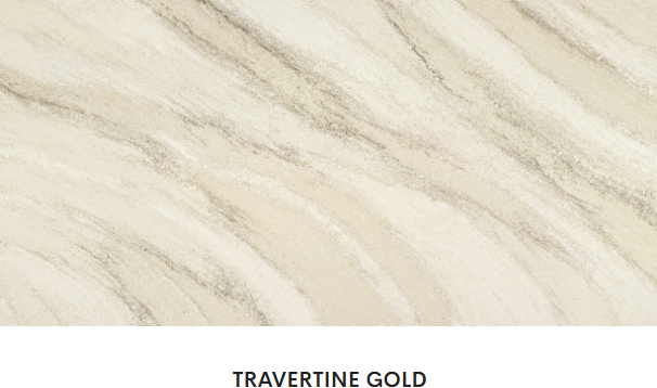 A close up of a travertine gold marble counter top.