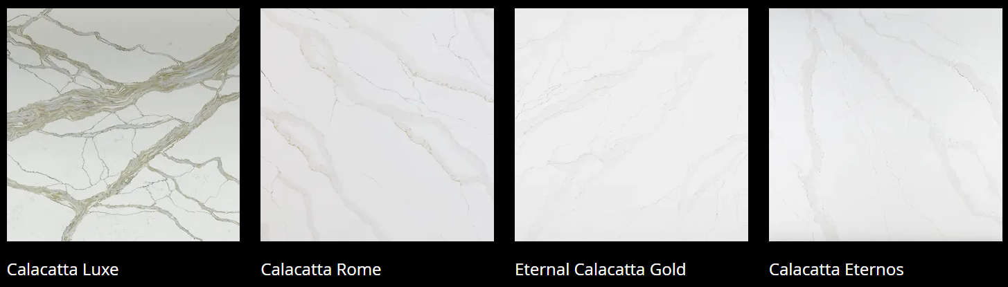 A picture of four different types of white marble tiles.