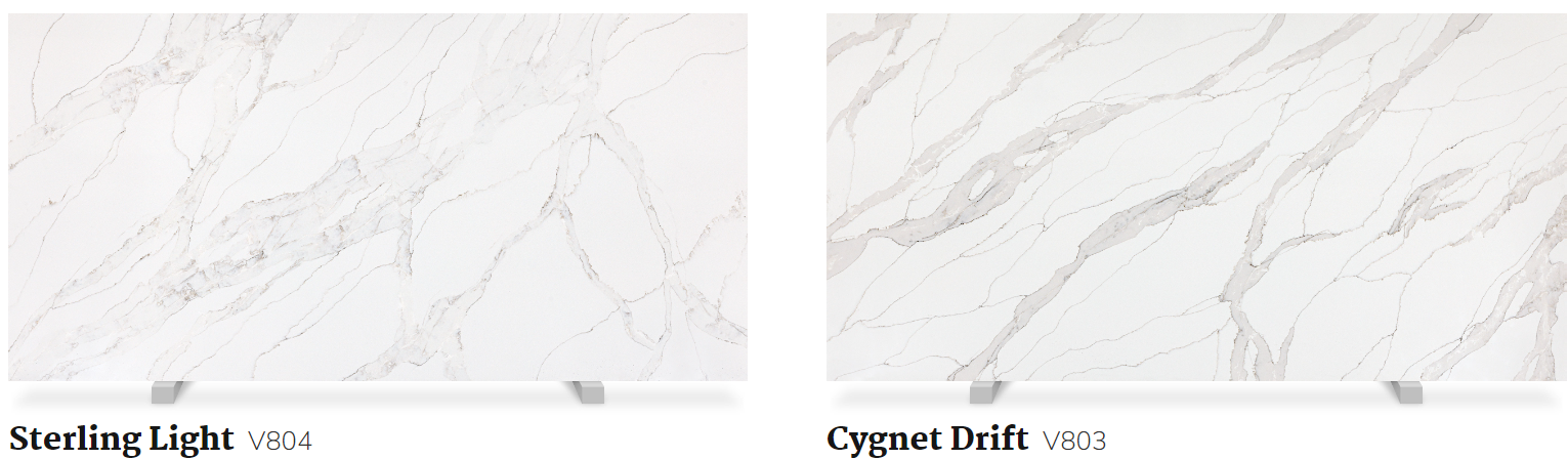 A picture of two different types of white marble.