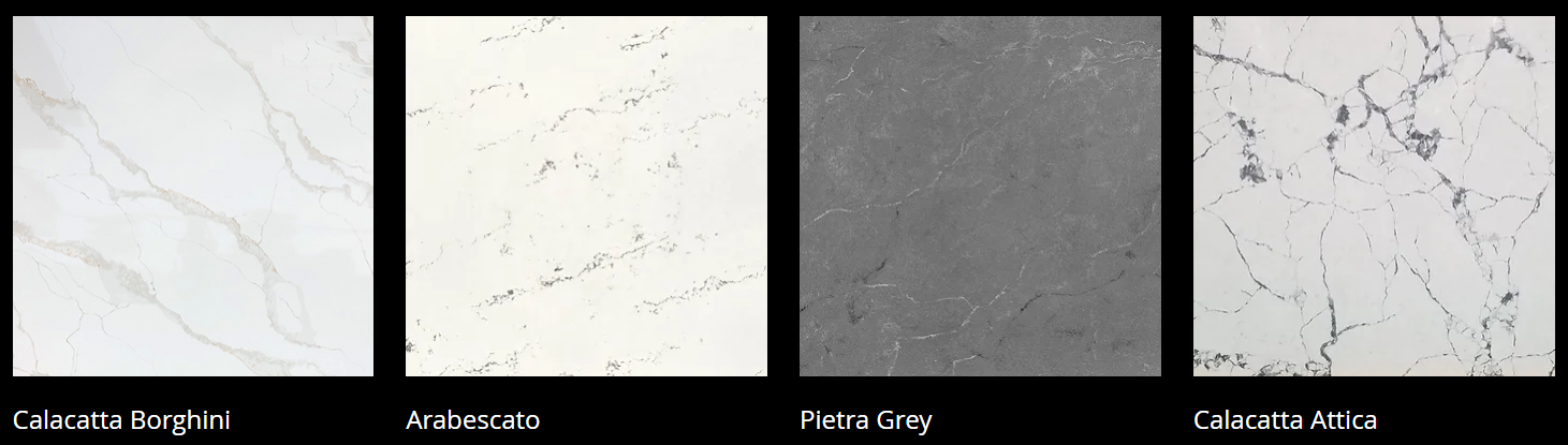 Four different types of marble are shown on a black background.