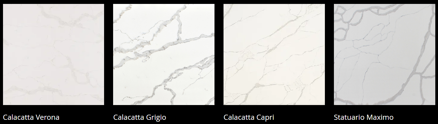 Four different types of white marble are shown in a row.