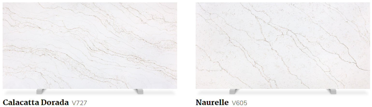Two white marble slabs are sitting next to each other on a white surface.