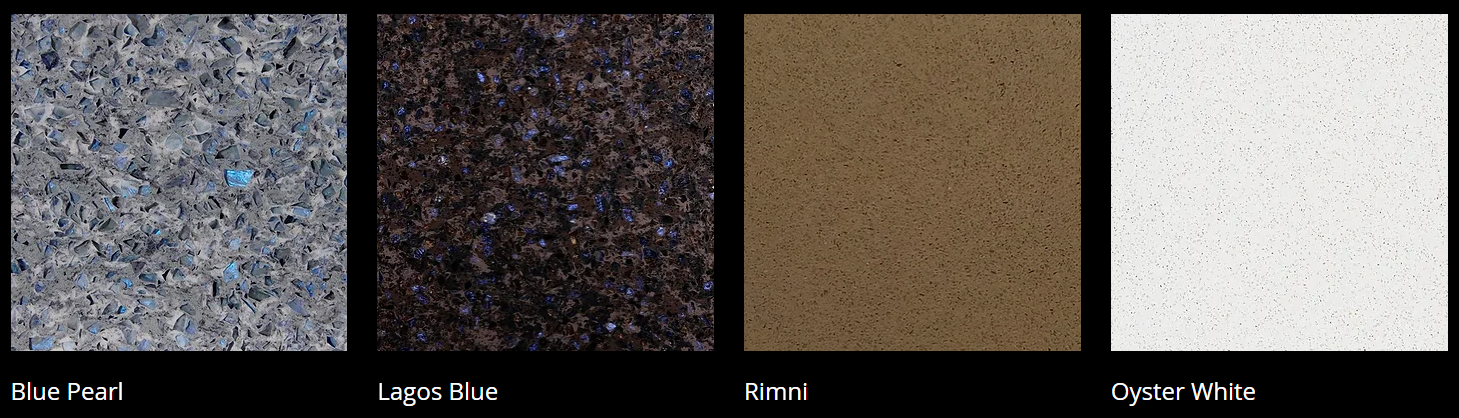 Four different types of granite are shown on a black background.