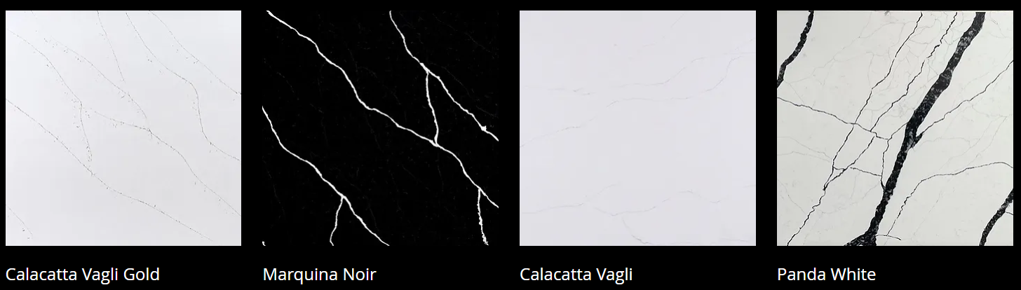 Four different types of marble are shown on a black background