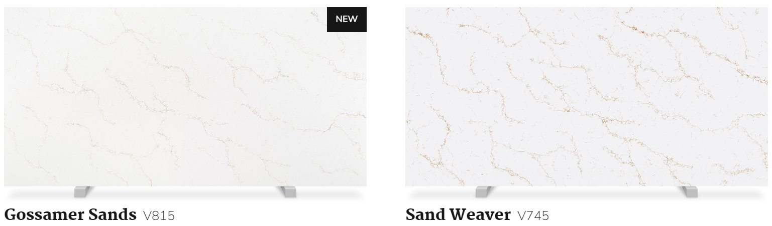 Two white marble slabs are sitting next to each other on a table.