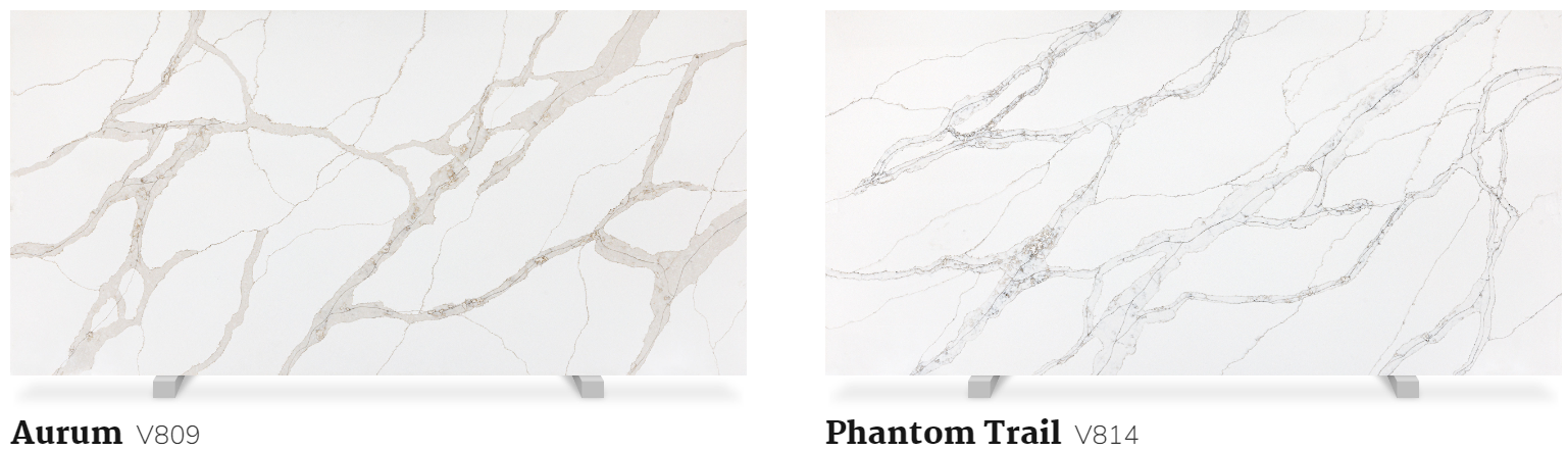 Two marble slabs are sitting next to each other on a table.