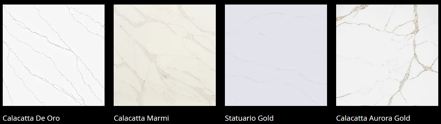 Four different types of white tiles are lined up in a row.