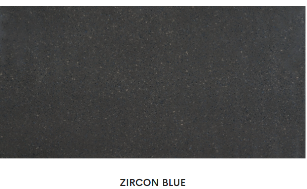 A black tile with the word zircon blue on it