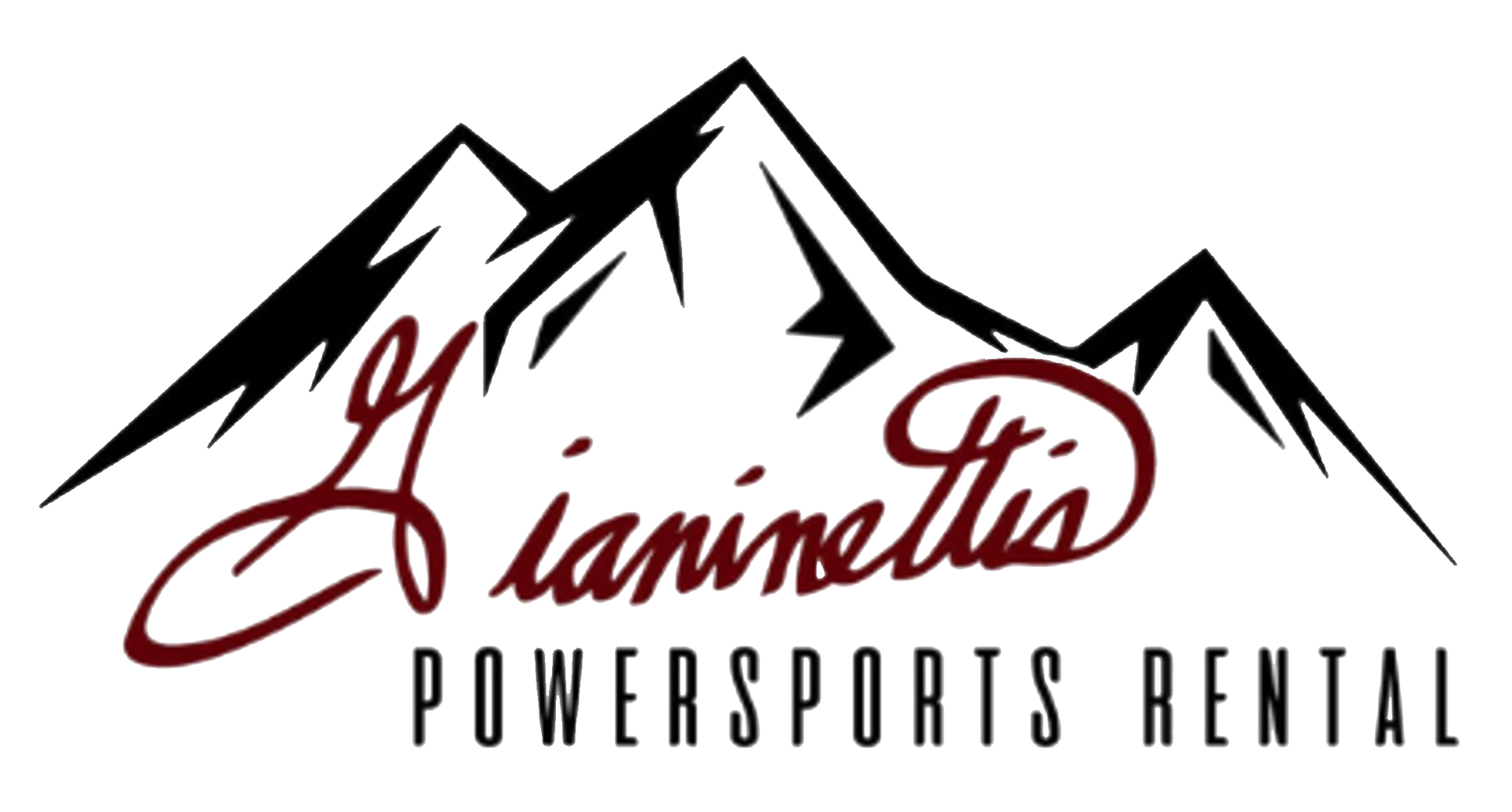 A logo for liannetti 's powersports rental with a mountain in the background
