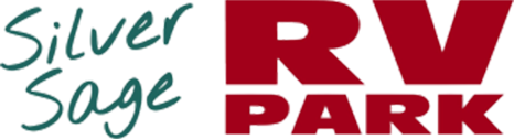 The logo for silver sage rv park is red and green