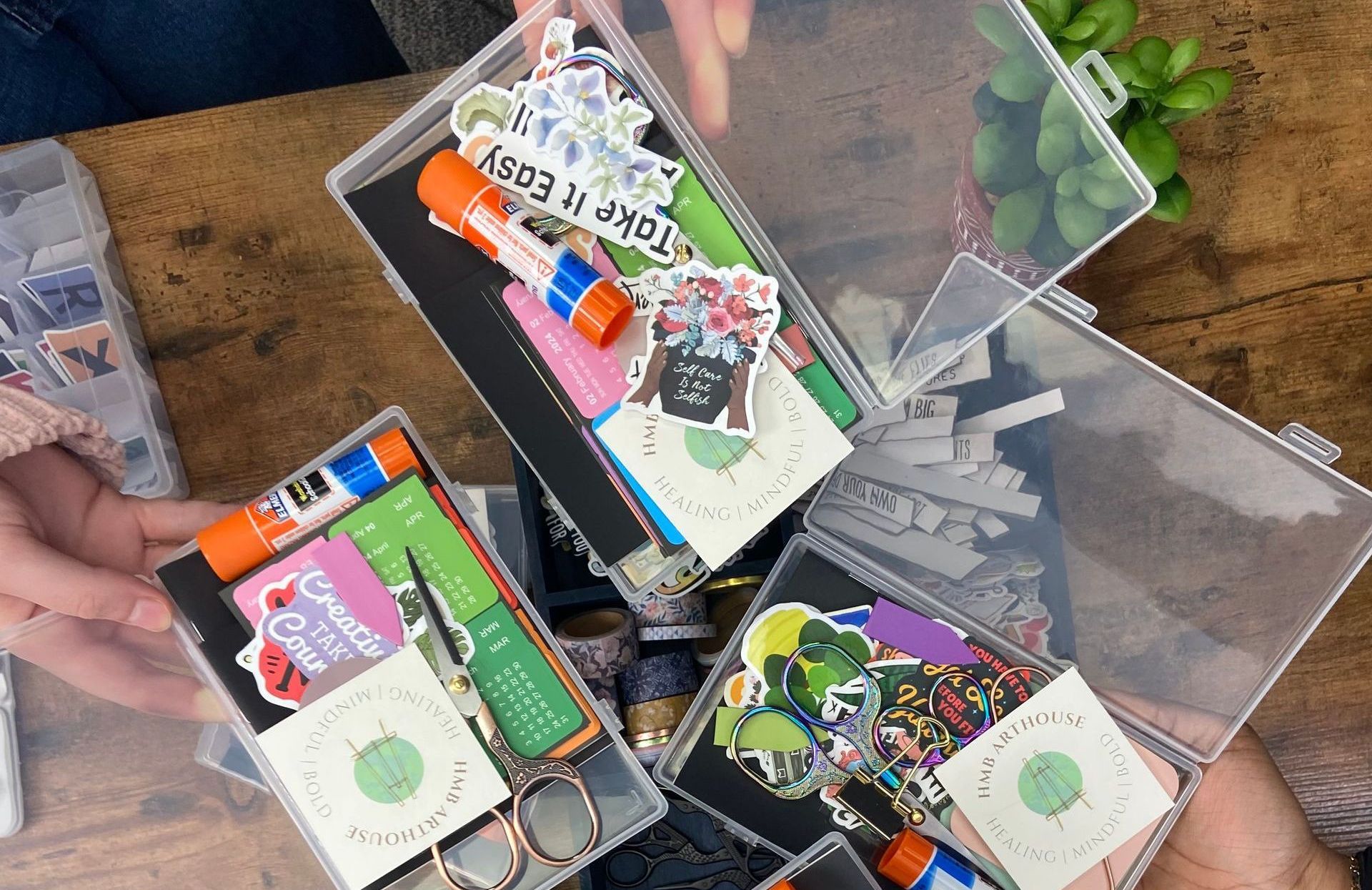 HMB Arthouse Vision Board Kit with scissors, glue, stickers, and various craft supplies