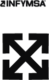 Logotipo geométrico negro con la palabra “INFYMSA” en la parte superior izquierda sobre un fondo blanco.