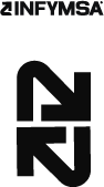 Logotipo en blanco y negro con una “N” y una “F” estilizadas sobre la palabra “ZINFYMSA”.