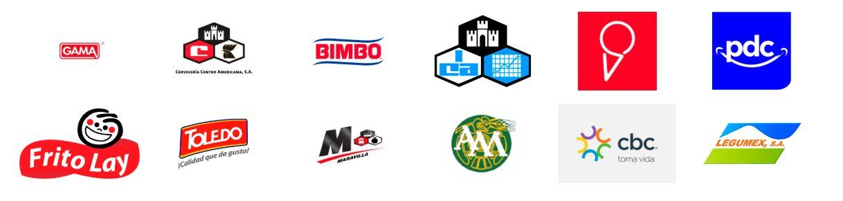 Collage de varios logotipos de empresas sobre un fondo blanco, incluyendo Frito-Lay, e-bdc rojo y marcas de iconos azules.