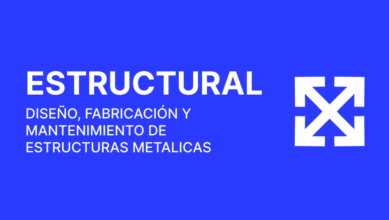 Logotipo de Estructural en azul con texto blanco: diseño, fabricación y mantenimiento de estructuras metálicas.