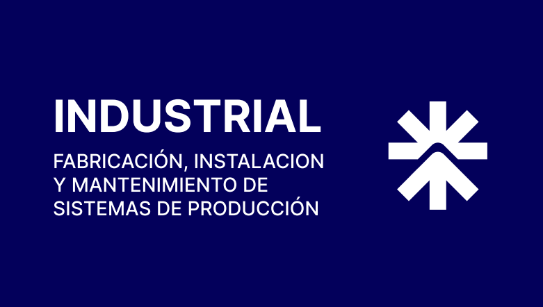 Logotipo de servicios industriales sobre fondo azul con texto blanco y símbolo en forma de engranaje.