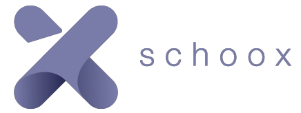 A logo for a company called schoox with a purple x on a white background.
