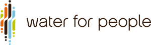 A logo for water for people with a colorful background