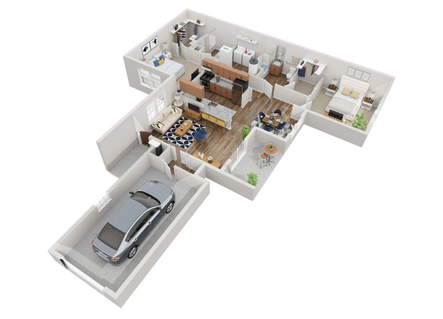 2 Bedroom 2 Bathroom Floorplan with Attached Garage