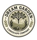 Dream Garden Landscape Company logo with stylized tree and leaves in beige, green, and black