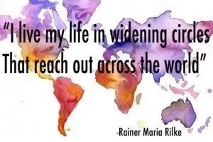 A quote by rainer maria rilke is on a map of the world